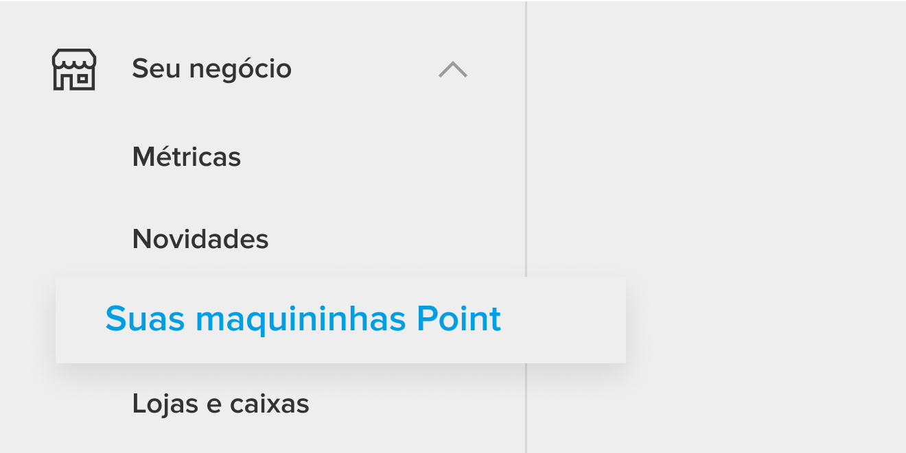 Menu do app Mercado Pago, com a seção “Suas maquininhas Point” selecionada